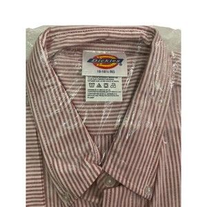 Dickies Red maroon & white striped button down Men's Shirt 18-18 1/2 RG NWT